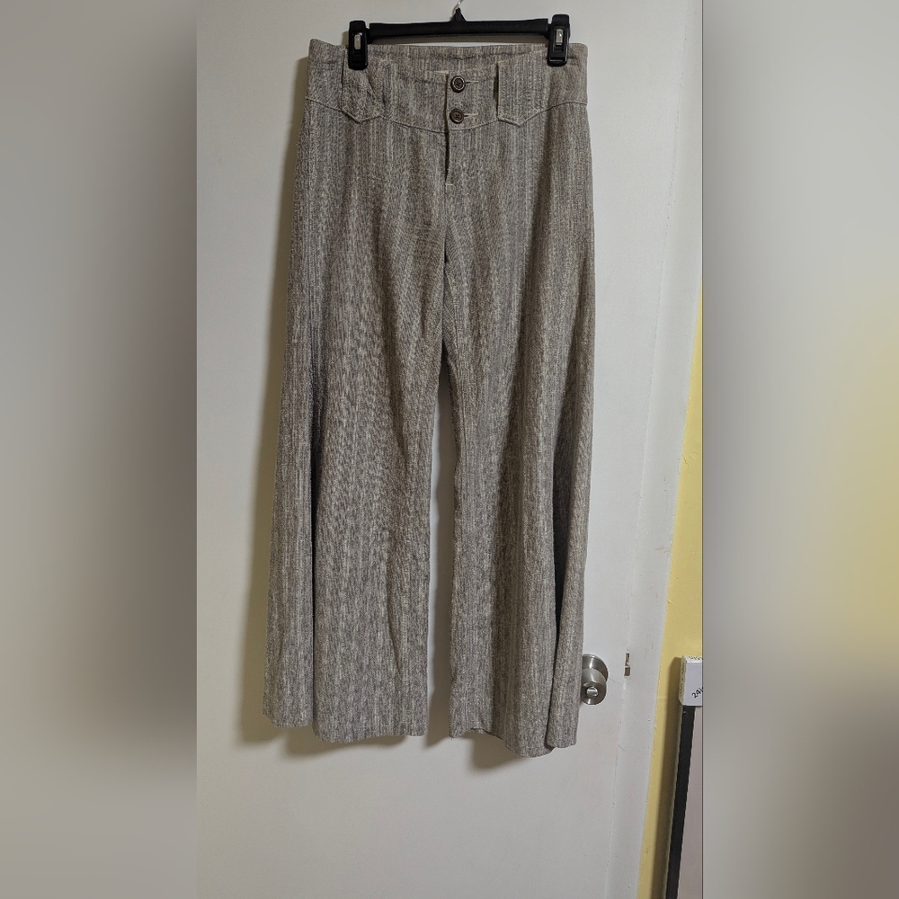 Gray Tan Linen Blend Ultra Wide-Leg Trousers Pants Sz 2